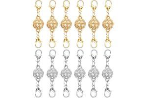 BONISON Magnetic Necklace Clasps and Closures with Lobster Clasp, 14K Gold & Silver Magnetic Jewelry Extender for Necklaces & Bracelets, Easy-to-Use for Jewelry Closures (12Pcs | Ball)