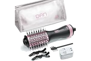 DAN TECHNOLOGY DAN Dual Voltage Hair Dryer Brush, Auto Dual Voltage 110V-120V/220V-240V Travel Hair Dryer Brush,Small Hot Air Brush with Multifunctional Conversion Plug,4 in 1 Blow Dryer Brush and Styler Volumizer