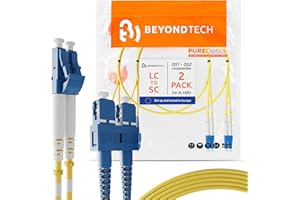 BEYONDTECH 2m (6.56ft) LC to SC Fiber Patch Cable – (2 Pack) UPC Single-Mode Duplex Fiber Optic Cable – 9/125µm core, Compatible with OS1 & OS2 – LSZH PUREOptics Series