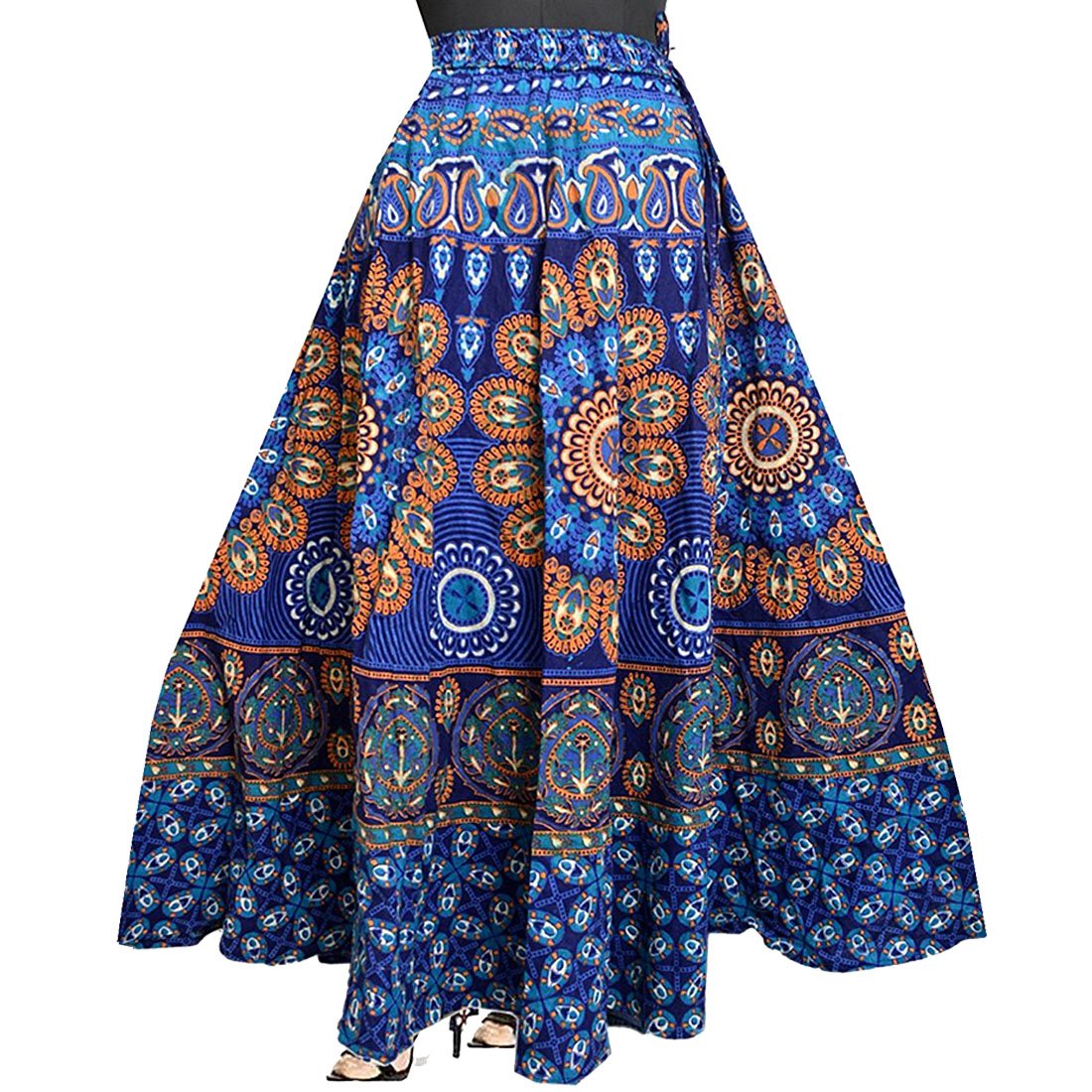 jwf women's cotton elegant print wrap around skirt, free size (blue, sk_26)