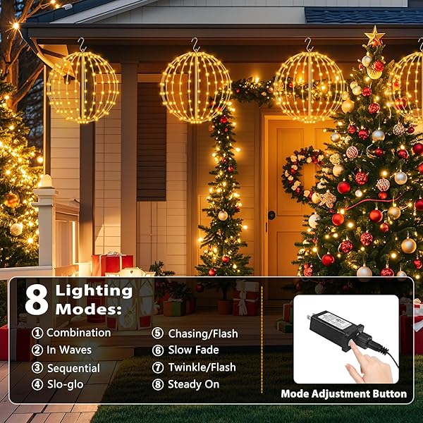 ANGAR 4 PACK 16″ CHRISTMAS BALL LIGHTS OUTDOOR/INDOOR, FOLDABLE LARGE LIGHTED LED SPHERE FOR TREES, HANGING LIGHTS WITH HOOK, HOLIDAY DECOR, GARDEN, PATIO, WEDDING
