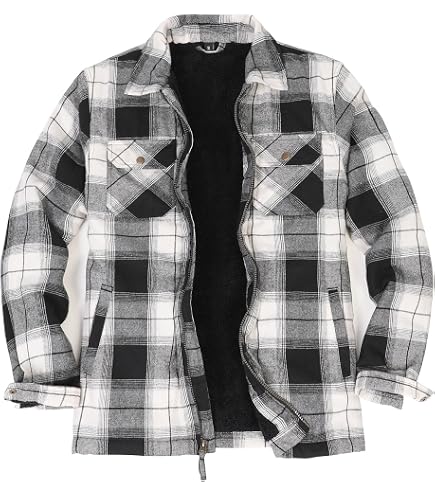 A1 Flannel Plaid Shirt Jacket - Men's Warm Lined Wool Winter