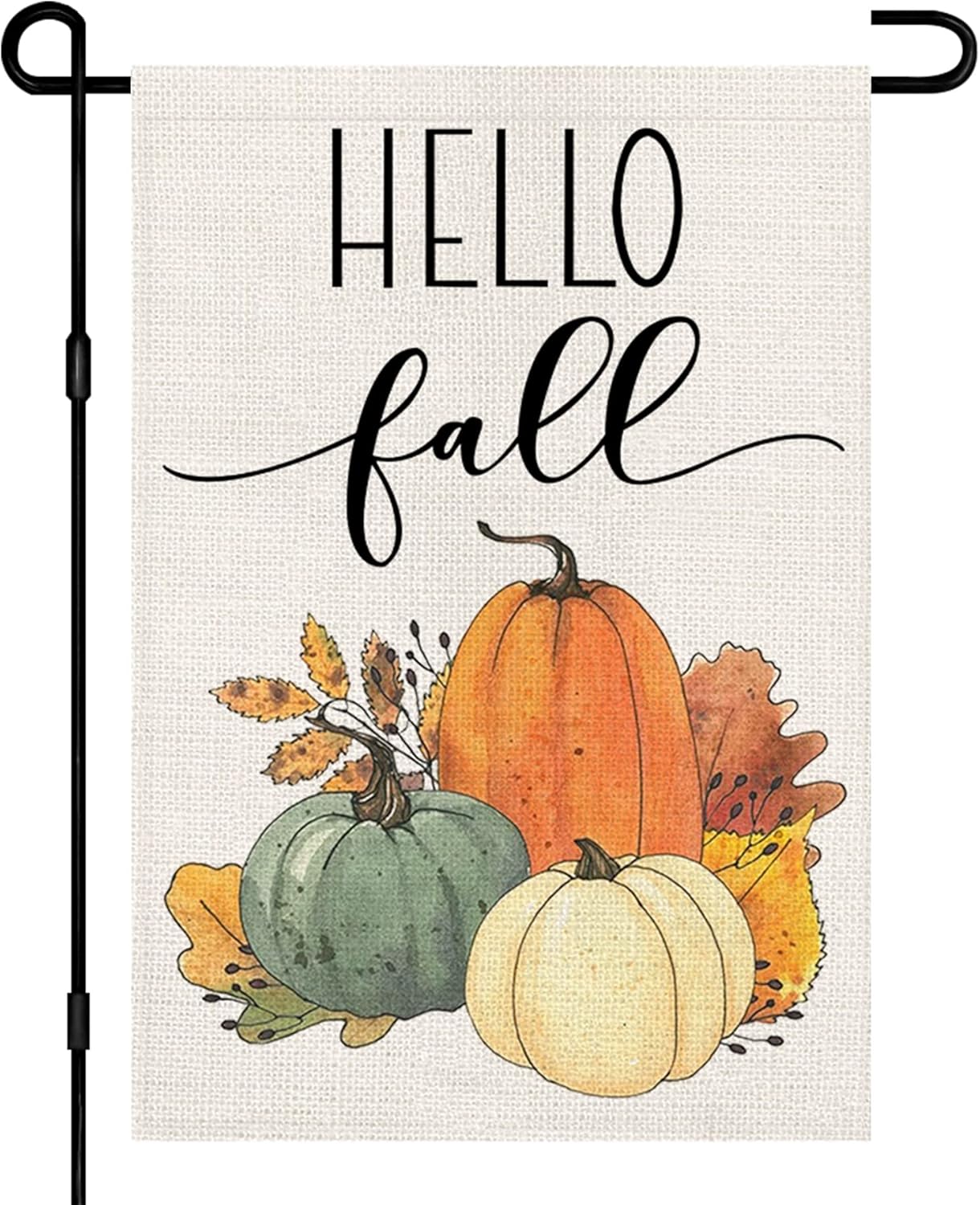 Flags - Hello Fall Pumpkin Garden Flag 12x18 Inch Double Sided, Autumn Sign Seasonal Yard Outdoor Thanksgiving Decor DF310