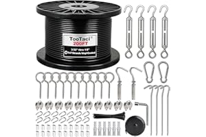 TooTaci 1/8" Wire Rope Kit, 200FT Black Vinyl Coated Stainless Steel Cable with M5 Turnbuckles for Cables Wire for String Light Hanging, Clothesline, Garden Trellis, Curtain