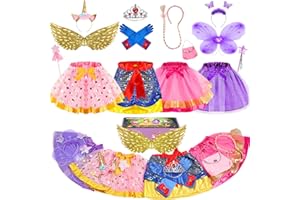 Teuevayl Little Girls Dress Up Clothes for Toddler, Princess Skirt Costume Set with Princess Gloves Crown Wings, Kids' Dress Up Pretend Play Toys Gift for 3-6 Girls
