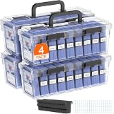 Lifewit Trading Card Storage Box with Handle, Fit for Toploader, 4 Pcs | Stackable Reinforced Latch Case with 8 Adjustable Dividers, Writable Labels, Organizer for MTG TCG Sports Baseball Bulk Cards
