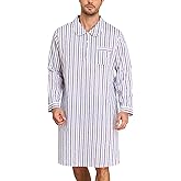 SWOMOG Men's Nightshirt 100% Cotton Long Sleeve Sleep Shirt Button Down Nightgown Soft Sleepwear Comfy Nightwear S-XXXL