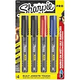 Sharpie Pro Permanent Markers, Fine Point, Assorted Colors, 4 Count - Built Jobsite Tough, Durable, Rugged, Anti-Roll