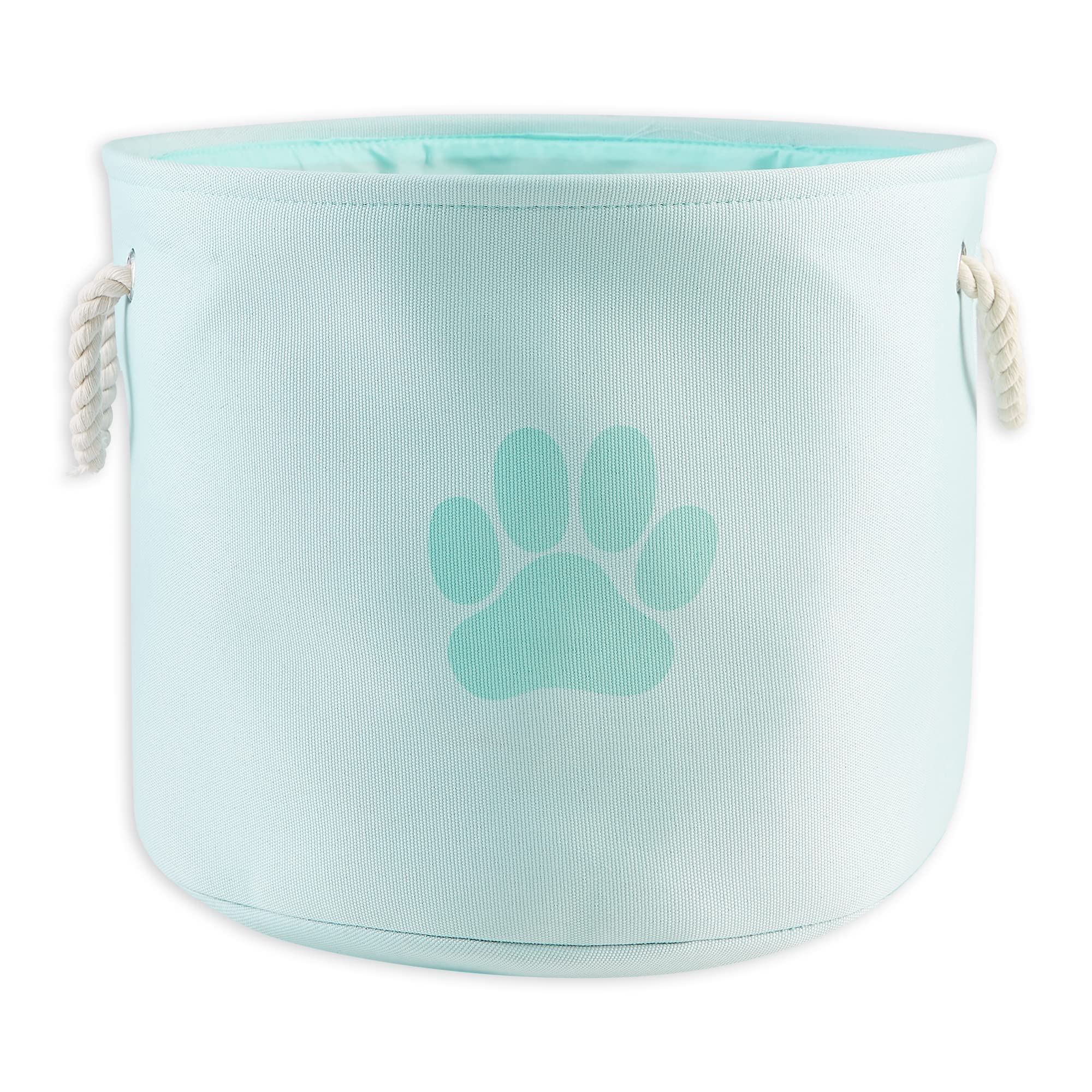 Bone Dry Paw Print Collapsible Polyester Pet Storage Bin, Round Medium - 15 x 15 x 12", Paw Print Aqua
