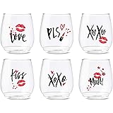 TOSSWARE POP 14oz Vino XOXO Series, SET OF 6, Recyclable, Unbreakable & Crystal Clear Plastic Printed Glasses