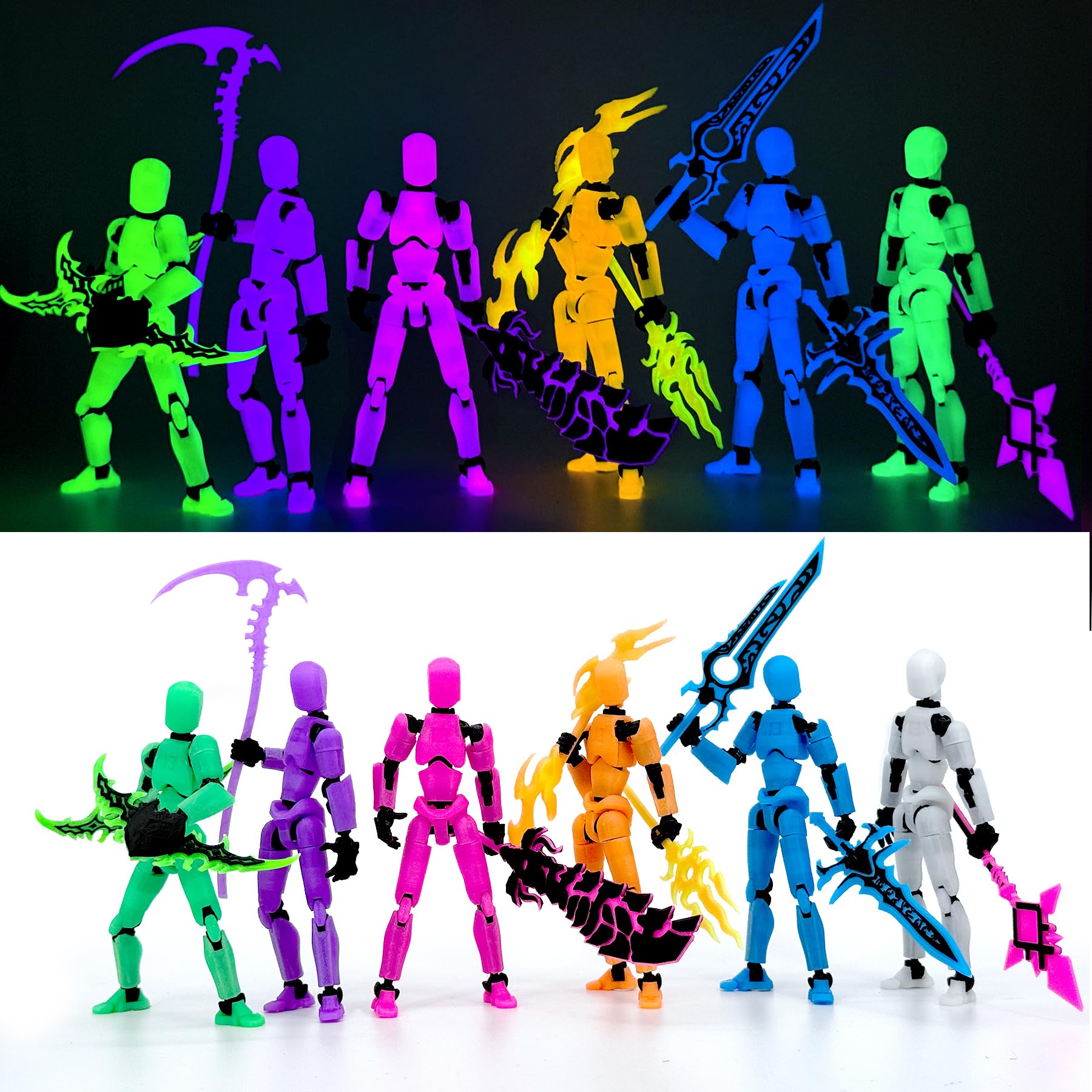 Photo 1 of [6-Pack] Glowing Titan 13 Action Figure Set Already Assembled, T13 Action Figures with Weapons Accessories 3D Printed T 13 Lucky Robo Dummy Nova 13 Action Figures, Figura de acción t13 (6-Colors)