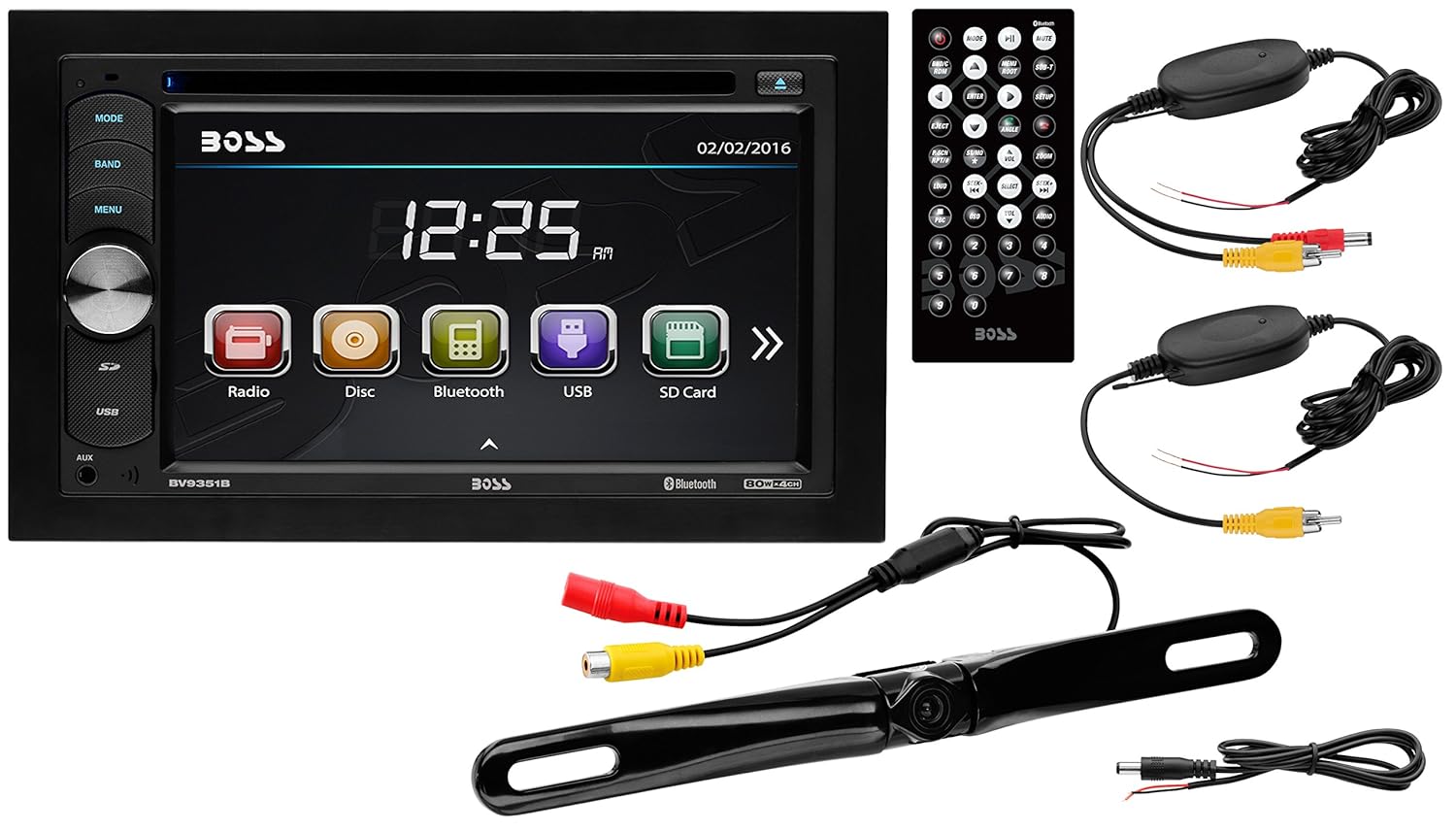 Boss Audio B9351WRC Double Din, Touchscreen, Bluetooth, DVD/CD/MP3/USB/SD AM/FM Car Stereo, 6.2 Inch Digital LCD Monitor, Wireless Remote, Wireless Rear License Plate Camera.