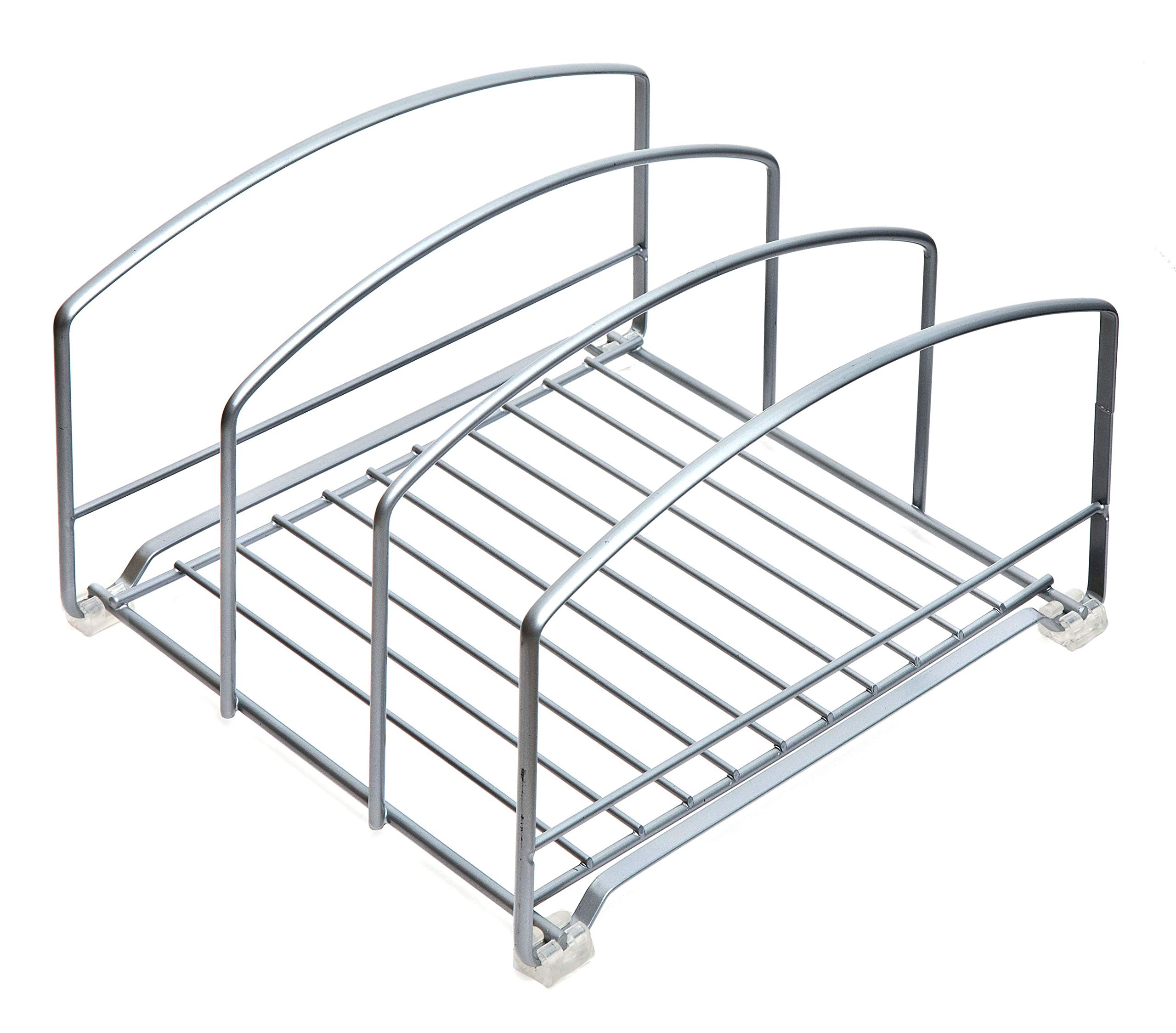 Amtido Kitchen Cupboard Organiser Rack - Kitchen Rack for Baking Trays Chopping Boards Cooking Sheets And Baking Accessories –Suitable for Pantry Cabinet Drawers Countertop or Under Sink – Matt Silver