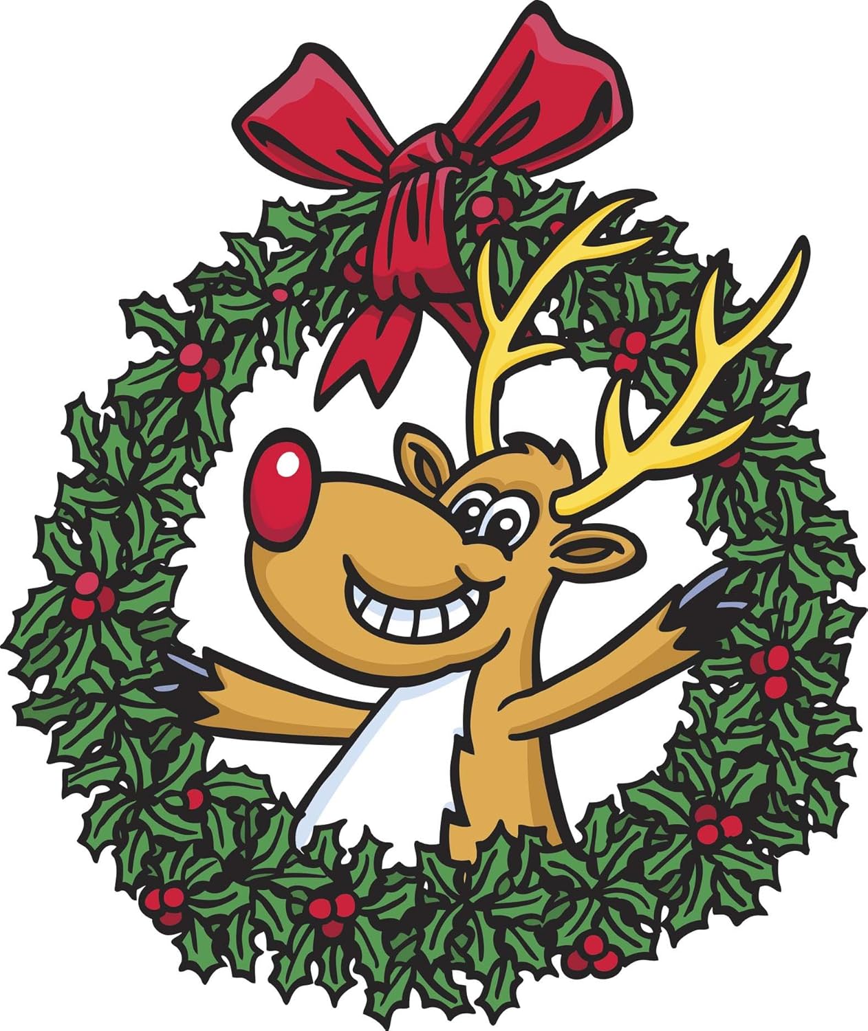Amazon Com Happy Traditional Rudolph Reindeer In Holiday Wreath Cartoon Vinyl Decal Sticker 12 Tall Automotive