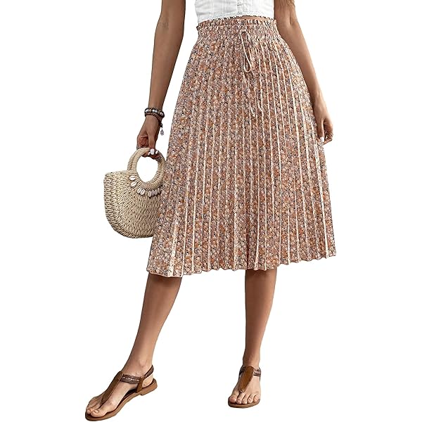 Amazon.com: Zeagoo Womens Skirt High Waist Pattern Pleated Midi