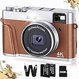 Upgraded 4K Digital Camera with SD Card Autofocus, 48MP with Flash Viewfinder & Dial, Compact Travel Vlogging Camera for Phot