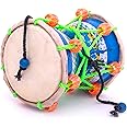 Handmade Wooden & Leather Classical Indian Folk Dumroo Damroo Damaru Hand Drum Set Percussion Decorative Collectible Showpiece World Musical Instruments (Blue)