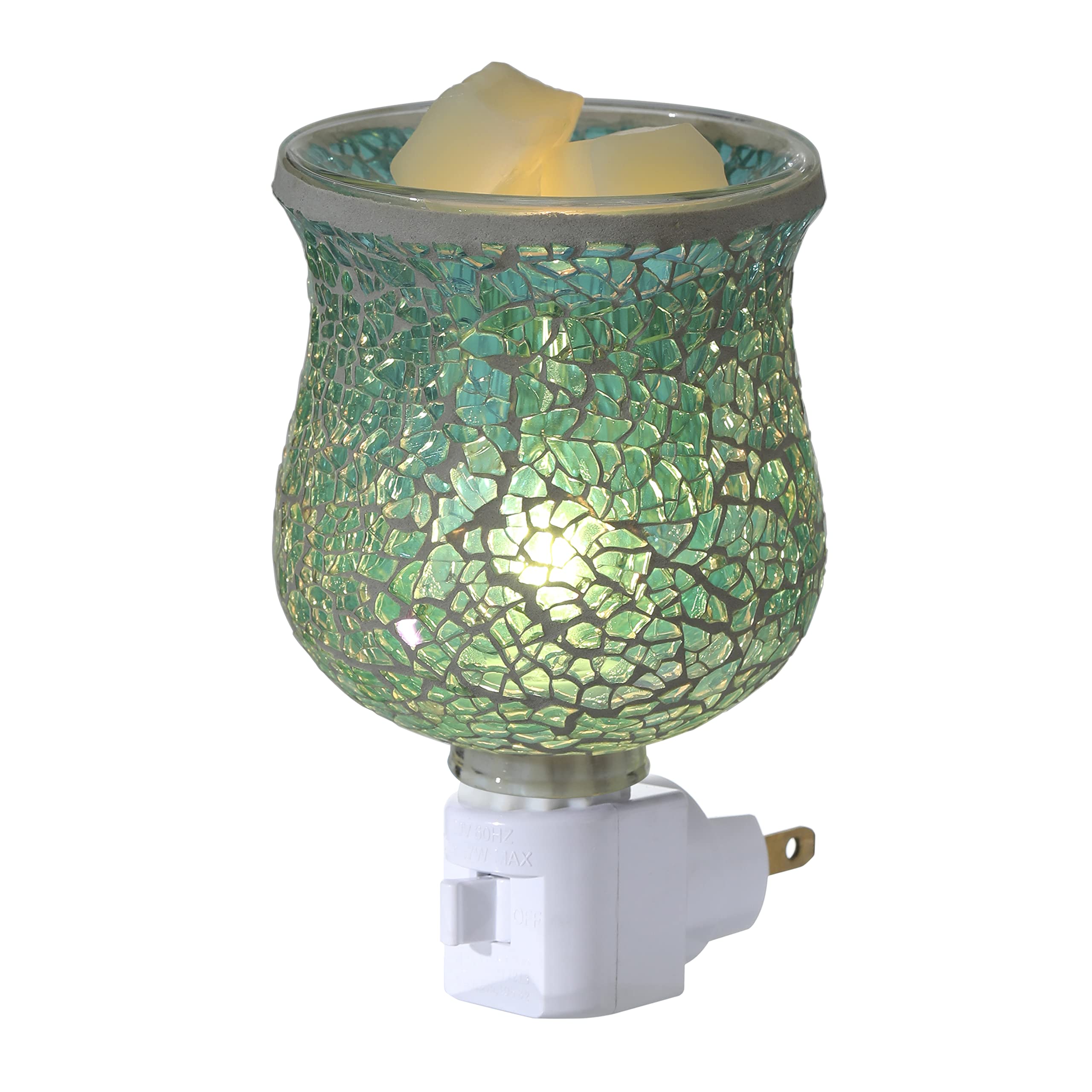 Photo 1 of Motifeur Mosaic Glass Plug-in Fragrance Wax Melt Warmer, Decorative Pluggable Night Light (Mosaic Green)