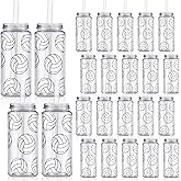 Domensi 24 Pack 14.2 oz Volleyball Plastic Cups with Lid and Straw Clear Reusable Cups with Lids and Strawstumbler for Birthday Sports Themed Party Supplies