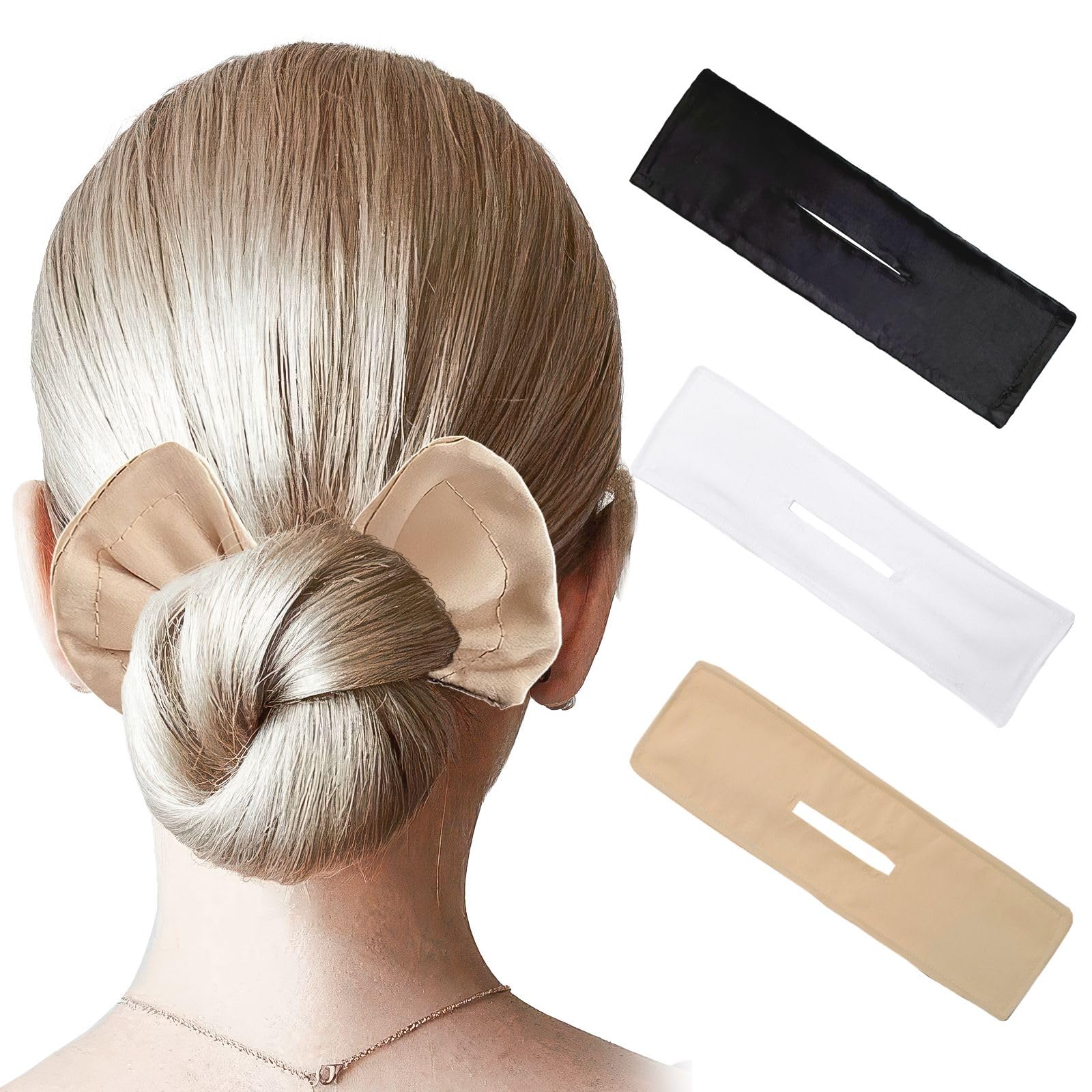 Photo 1 of 3 Pieces Deft Hair Bun Maker for Twister -Hair Curler Deft Bun Fashionable Colors Bow Maker, Cute French Twist Easy Bun Hair Bun Maker(3 PCS (Black, White, Nude))