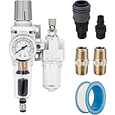 NANPU 1/4" NPT Auto-Drain Air Filter Regulator Lubricator Combo (FRL) Water/Oil Trap Separator - Gauge(0-150 psi), 5 Micron Brass Element, Poly Bowl, Metal Bracket