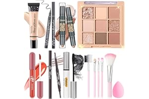 YBUETE Makeup Set Kit for Women Girls Teens, Makeup Present Set, Includes 9 Color Eyeshadow, Counter Stick, Foundation, Eyebrow Pencil, Eyeliner, Mascara, Lip Gloss, 5Pcs Brushes, Sponge