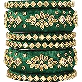 Aheli Matching Floral Kundan Silk Thread Chuda Chura Bangle Set Indian Traditional Bridal Fashion Jewelry Gift for Women