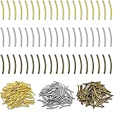 300Pcs Curved Noodle Tube Spacer Beads,25mm Long Curved Tube Noodles Beads Brass Tube Spacer Loose Beads Bulk Metal Curved Spacer Beads Jewelry Finding for DIY Bracelet Necklace Anklet Jewelry Making