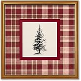 TwoDays Vintage Christmas Wall Art, Red Plaid Pine Tree Gold Framed Print | 12.6 x 12.6 in, Vintage Gold Framed Canvas Print, Classic Farmhouse Holiday Decor for Winter Mantel, Tabletop or Wall Display