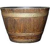 Classic Home & Garden Whiskey Barrel Planters - Wooden Finish Flower Planter Pot - Decorative Garden Pots - Indoor & Outdoor Resin Planters - Weather-Resistant Planting Pots (15” Oak Brown, Pack Of 1)