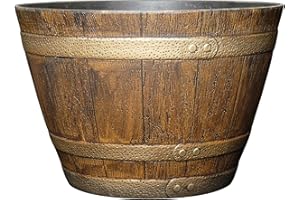 Whiskey Barrel Planter, Distressed Oak, 15"