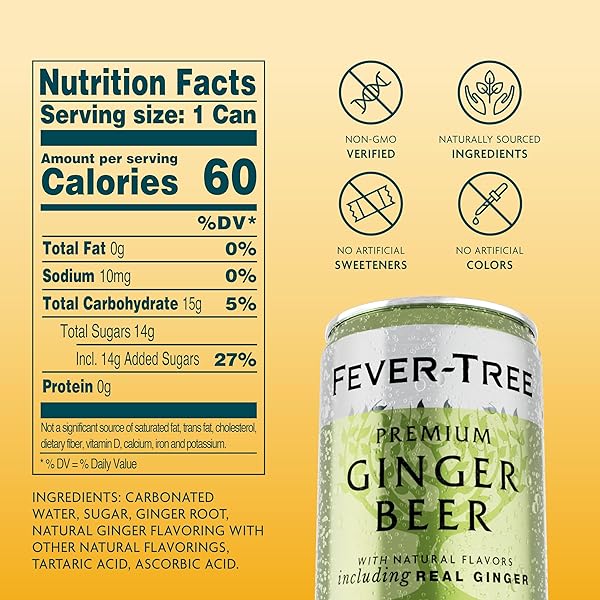 FEVER-TREE GINGER BEER – PREMIUM QUALITY MIXER – REFRESHING BEVERAGE FOR COCKTAILS & MOCKTAILS. NATURALLY SOURCED INGREDIENTS, NO ARTIFICIAL SWEETENERS OR COLORS – 5.1 FL OZ CANS – PACK OF 8