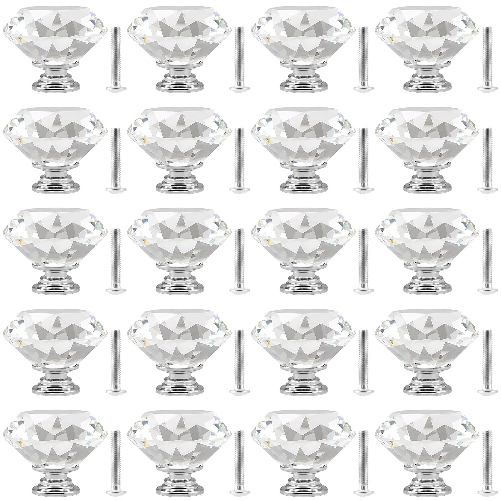 MAKTSAM 20PCS 30mm Clear Crystal Door Knobs, rystal Door Drawer Knobs, K9 Crystal Diamond Handles for Cabinets, Drawers, Doors