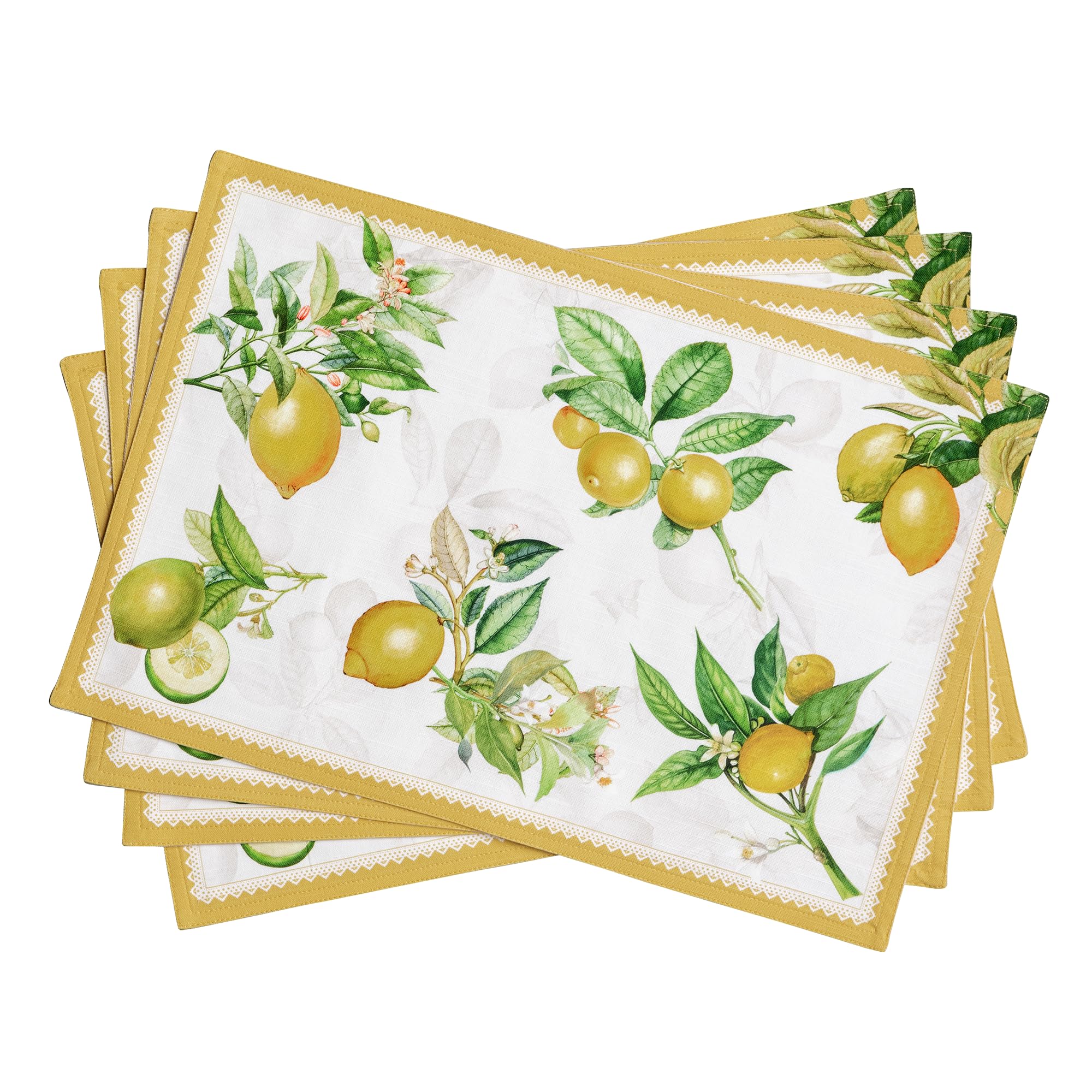 Maison d' Hermine Placemats Set of 4 100% Cotton Washable Reusable Table Mats for Home Kitchen Dining Party Wedding Restaurant Easter Decorations (Limoncello, 33 CM x 48 CM)
