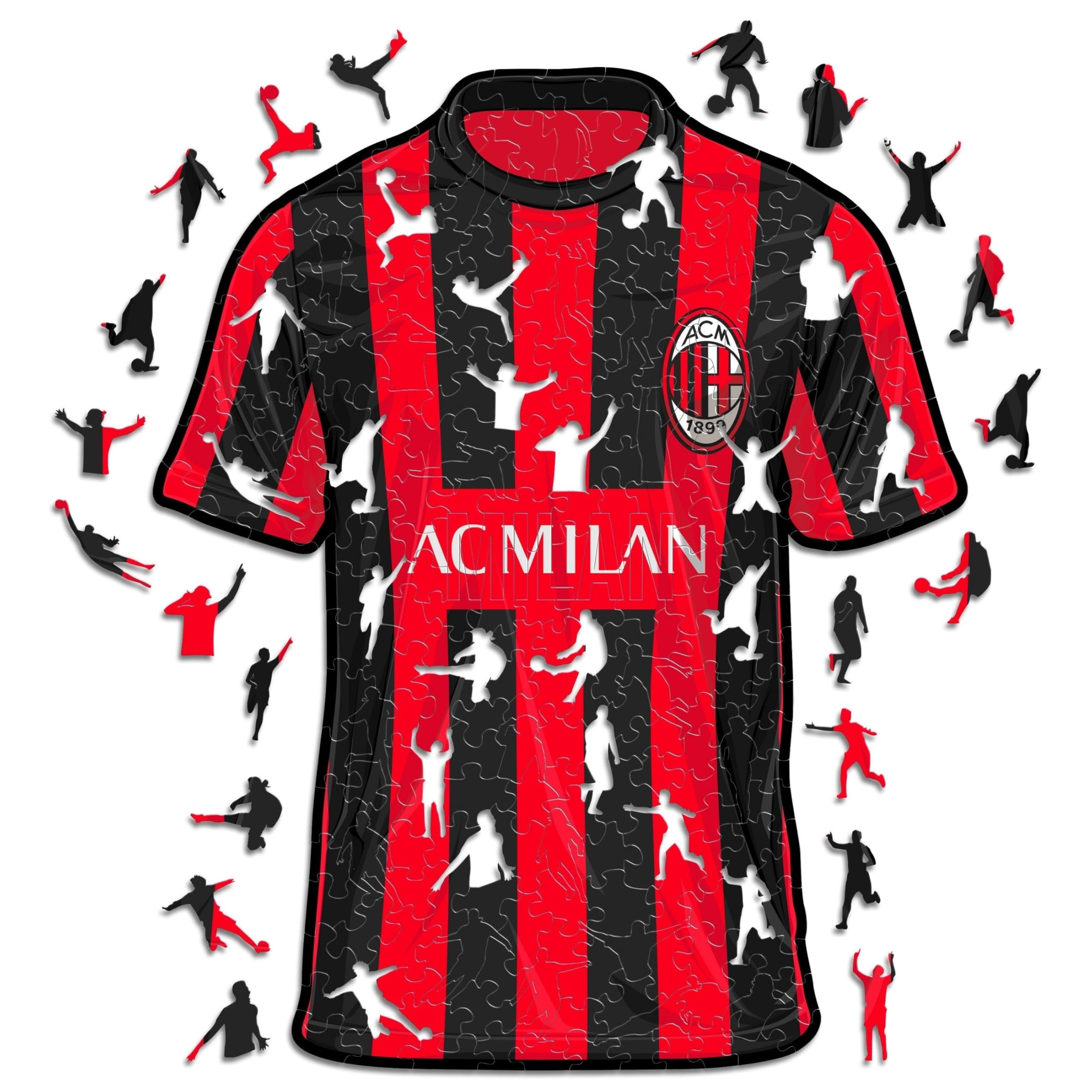 Iconic Puzzles, Milan Jersey, 100% eco-sustainable wooden puzzle with official license,Size S, 150 Pcs