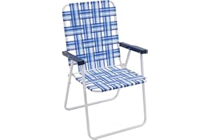 Rio Brands 16" Extended Height and Seat Back Folding Web Lawn Chair, Blue/White