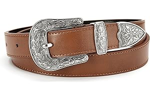 CHAOREN CR Western Belt for Women, 1.1" CR Cowboy Belt Leather Belts for Women, Country Belts for Women with Vintage Buckle for Jeans
