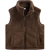 Spring&Gege Girls Boys Sherpa Fleece Vest Sleeveless Outerwear Zipper Jacket Fall Winter Warm Coat with Pockets