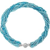 COOLSTEELANDBEYOND Multi-Layer Beads Crystal Braided Chain Choker Collar Magnetic Clasp,Statement Necklace, Bracelet