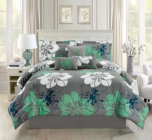 Amazon Com Grand Linen Modern 7 Piece Floral Bedding Blue Green