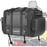 P POSO Motorcycle Tail Bag, 40L-60L Expandable Motorcycle Saddle Bags Motorbike Bags Travel Luggage, PU Waterproof Luggage for Motorbike Trunk Rack Bag with Sissy Bar Straps &amp; Rain Cover