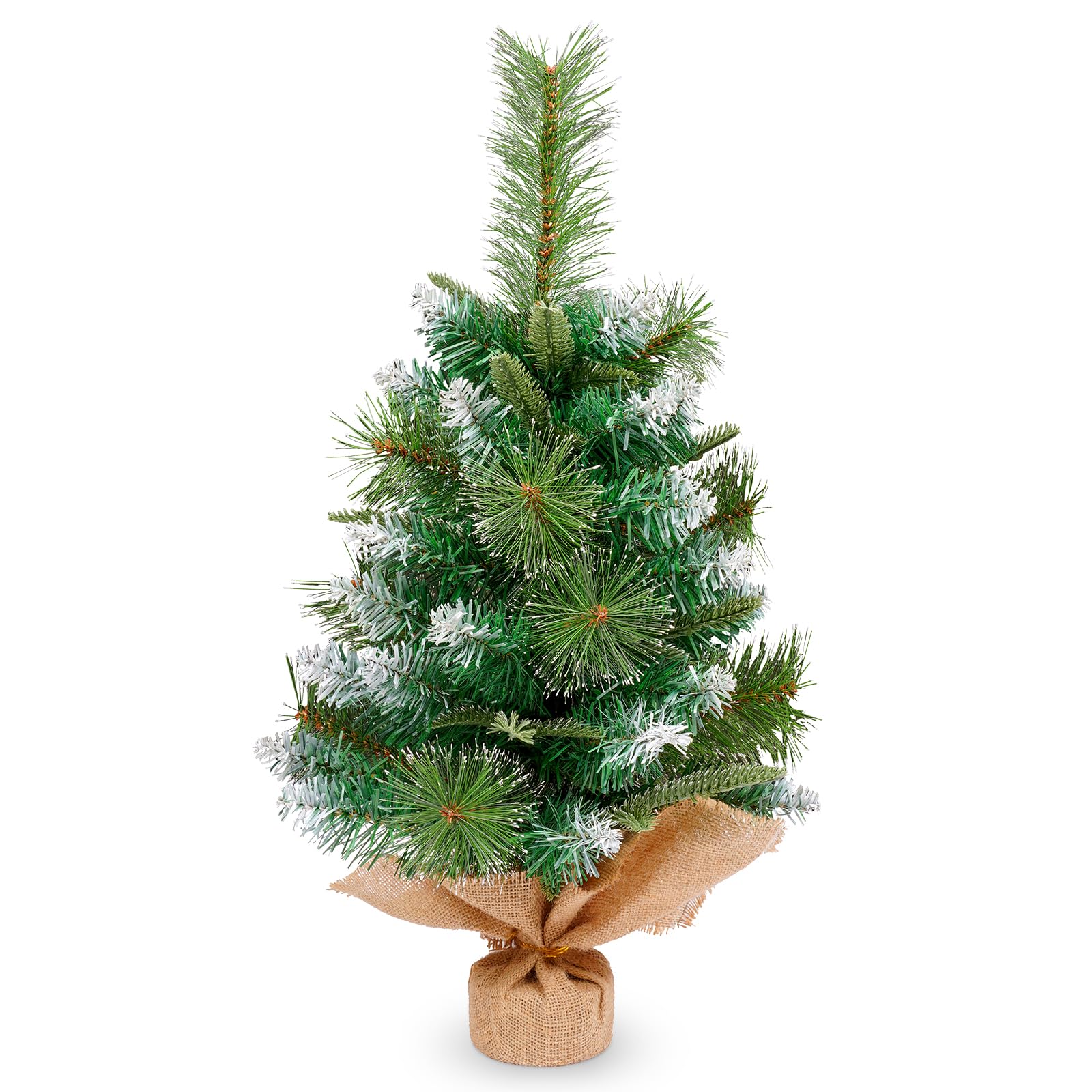 Mini Christmas Tree, 2ft/60cm Small Christmas Tree with Snowy Mixed Pine Needles Decoration for Xmas, Office Living Room Kitchen Windowsill Christmas Desktop, Dining Tabletop