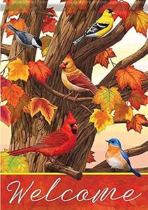 Wamika Cardinal Blue Bird Maple Leaves Garden Flag 12 x 18 Double Sided, Songbird Gathering Welcome Fall Autumn House Yard Flags Outdoor Indoor Seasonal Banner for Party Home Decorations