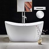WOODBRIDGE 59" Acrylic Freestanding Bathtub Contemporary Soaking White Tub with Chrome Overflow and Drain，BTA1516-C-Drain-&O