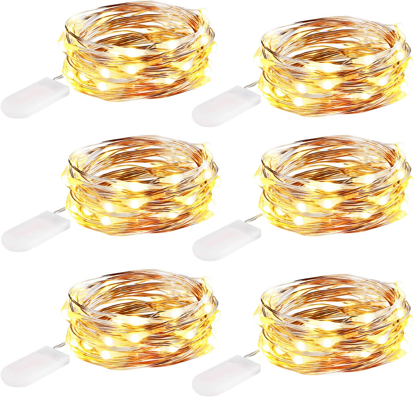 Innotree 6 Pack 10ft 30 LED Fairy Lights Battery Operated (Included), Warm White Waterproof Firefly Twinkle String Lights for Bedroom Indoor Outdoor Party Wedding Decoration, Copper Wire