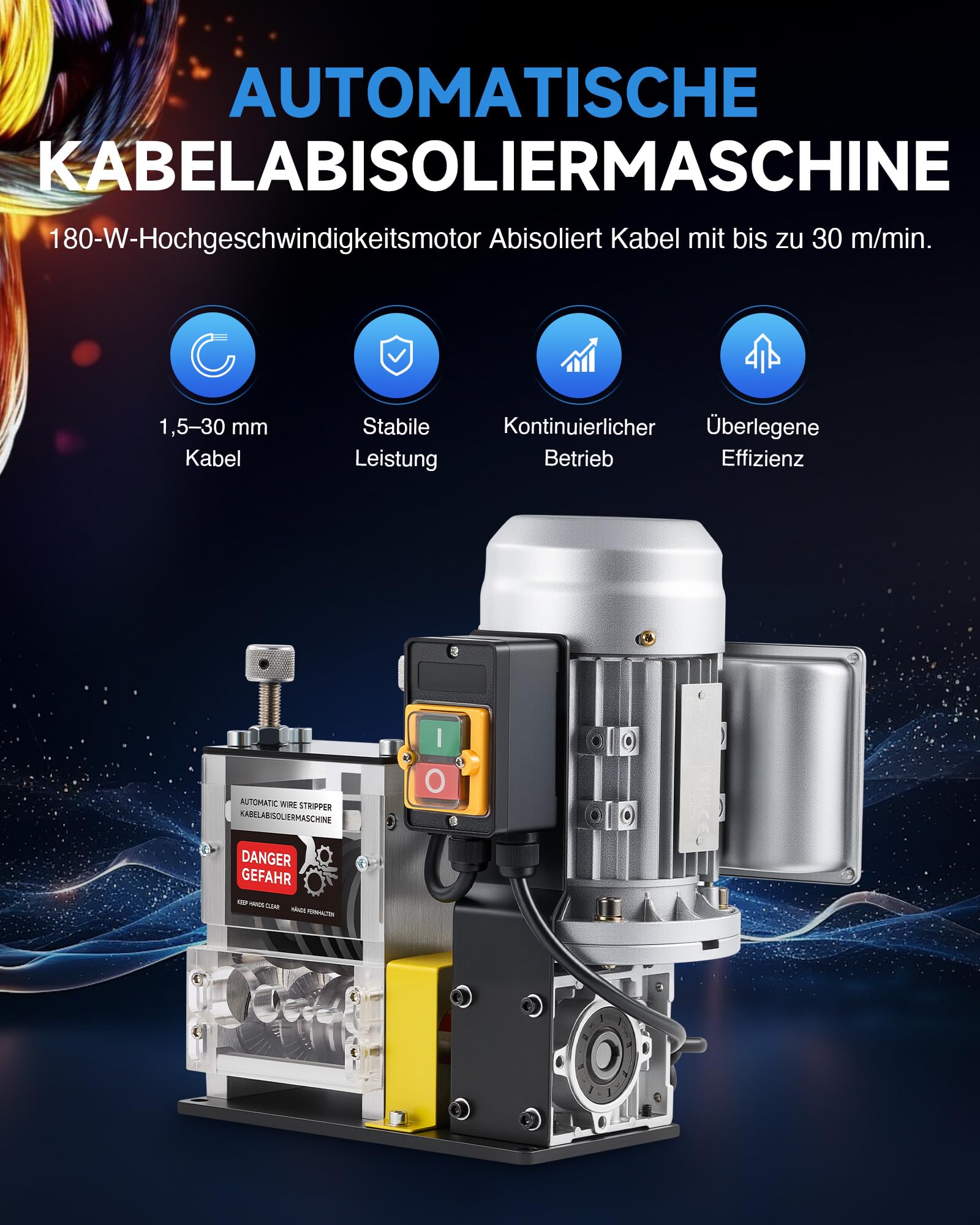 CREWORKS Elektrische Kabelabisoliermaschine 180W für 1,5-30 mm Kupferdrähte, Automatische Kabel Abisoliermaschine Abisolierzange für 0,06-1,2 Zoll Kupferdraht-Recycling, 5-Kanal-Kabelschälmaschine 2