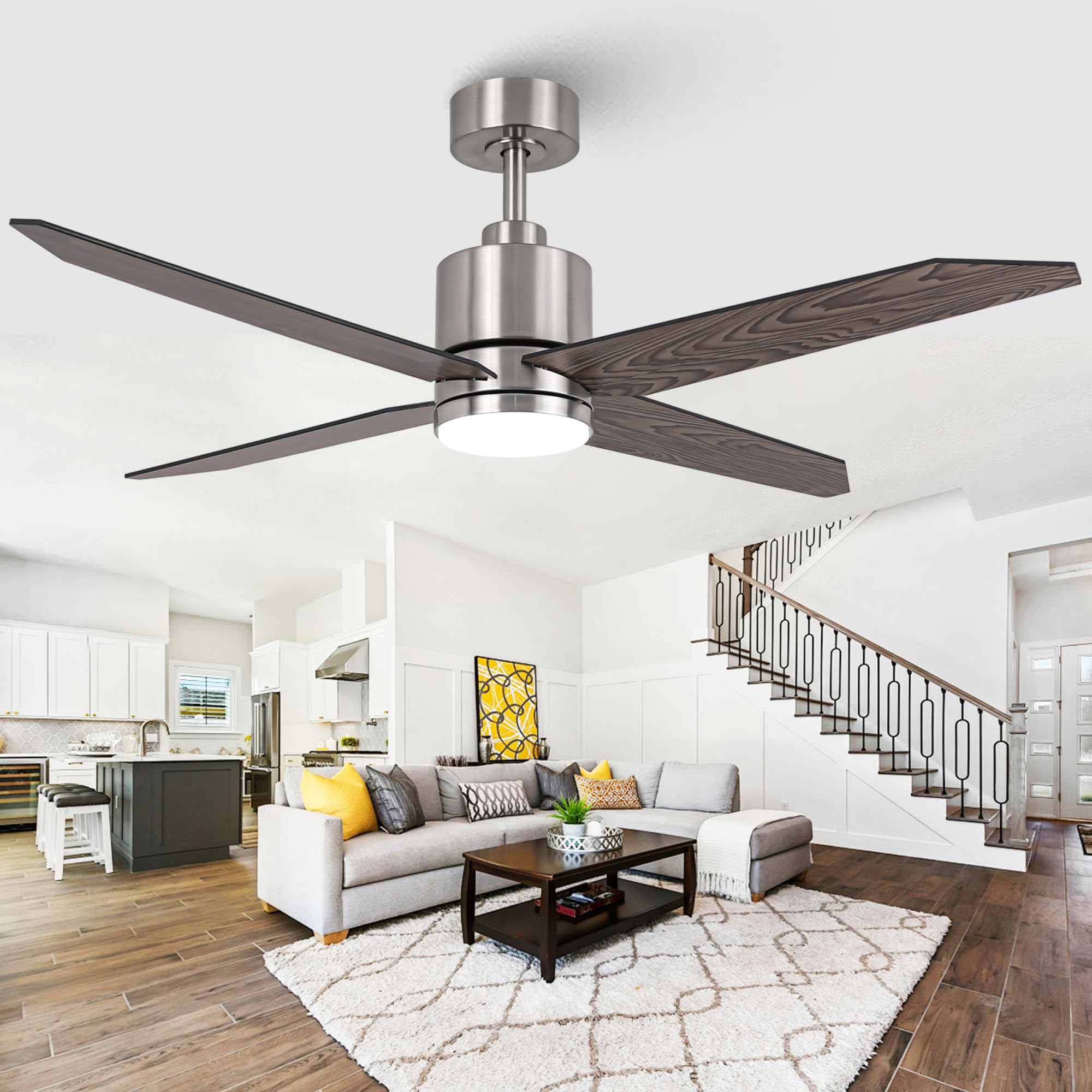 Vaczon 52 Inch Nickel Ceiling Fans with Lights and