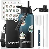 32oz Insulated Water Bottle (Cold for 48 Hrs),BPA Free&Leak Proof,Stainless Steel Water Flask,Water Jug with Straw Spout Lids for Gym,Hiking,Travel,Black Blue