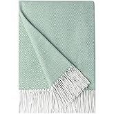 BOURINA Herringbone Tone Throw Blanket Faux Cashmere Fringe Soft Lightweight Cozy for Bed Couch Decorative Throws Blanket, Green, 50" x 60"