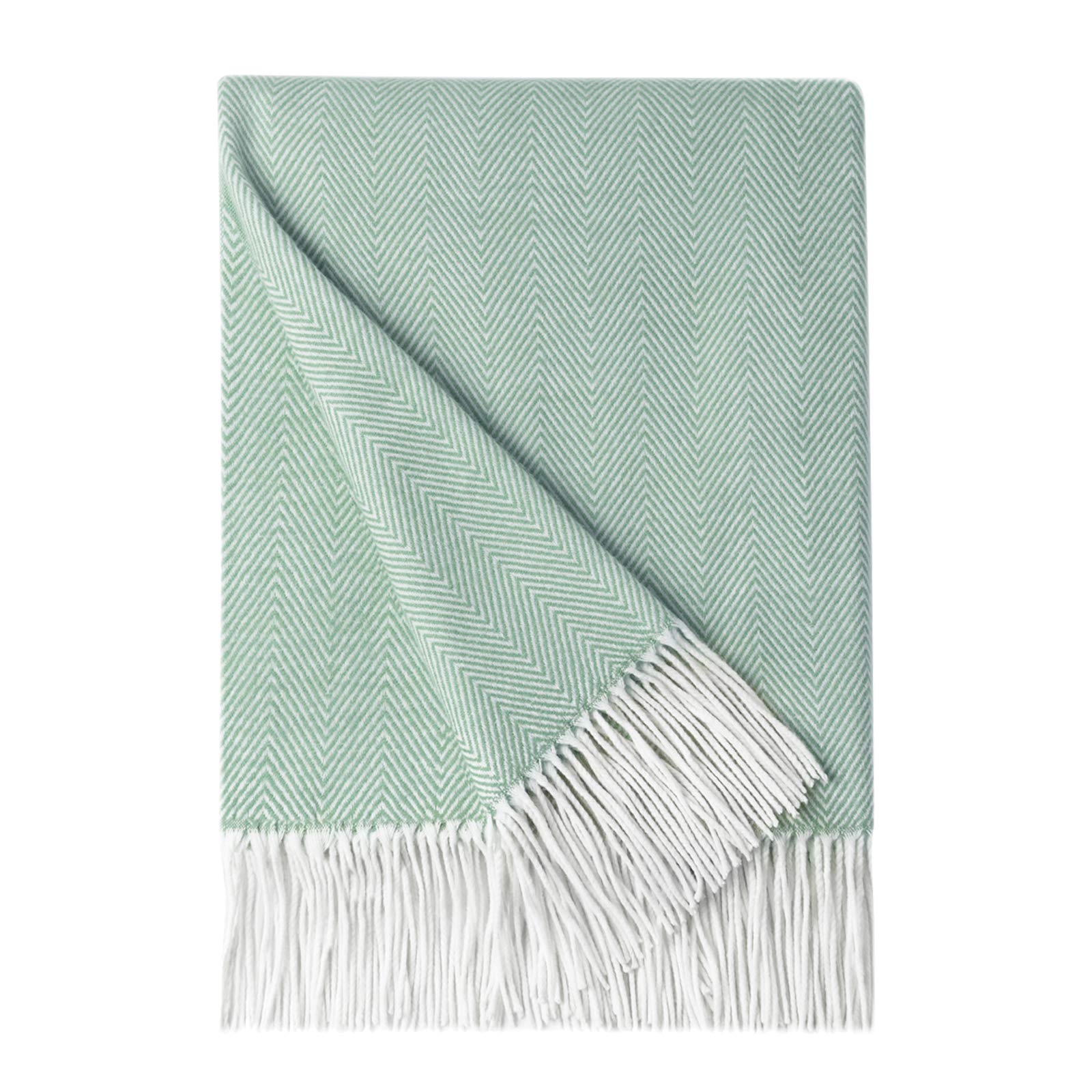 BOURINA Herringbone Throw Blanket Faux Cashmere Lightweight Soft Cozy Couch Bed Chair Fringe Sofa Throw Blankets 127 x 152cm (Green, 50x60) — image 1